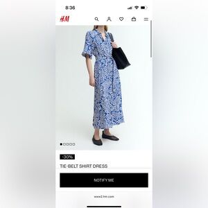 NEW tie-belt shirt dress blue and white